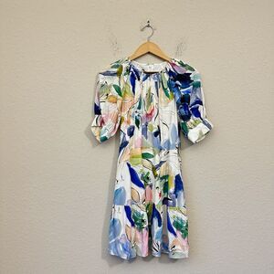 NWT TED BAKER Ritahh Puff-Sleeve Floral Belted Dress Multi *Missing Belt*